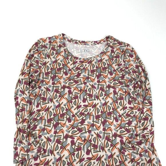 LOGO Lori Goldstein Tunic Colorful Print Asymmetric Top Stretch 3/4 Sleeve XS - Picture 3 of 12
